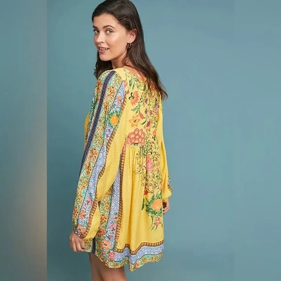 Anthropologie Yellow and Blue Floral Mini Dress - Picture 2 of 6